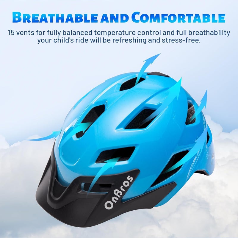 OnBros Kids Bike Helmet - Bike Helmets for 5-14 Boys or Girls with Visor, Children Bicycle Helmet for Skateboard Mountain Scooter Road Cycling, Lightweight and Adjustable 50-57CM - Image 5